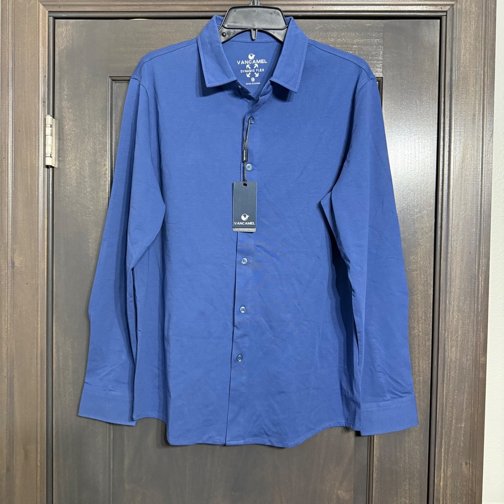 Vancamel NWT Dynamic Flex Mens Blue Cotton Blend Stretch Long‎ Sleeve 
Shirt M